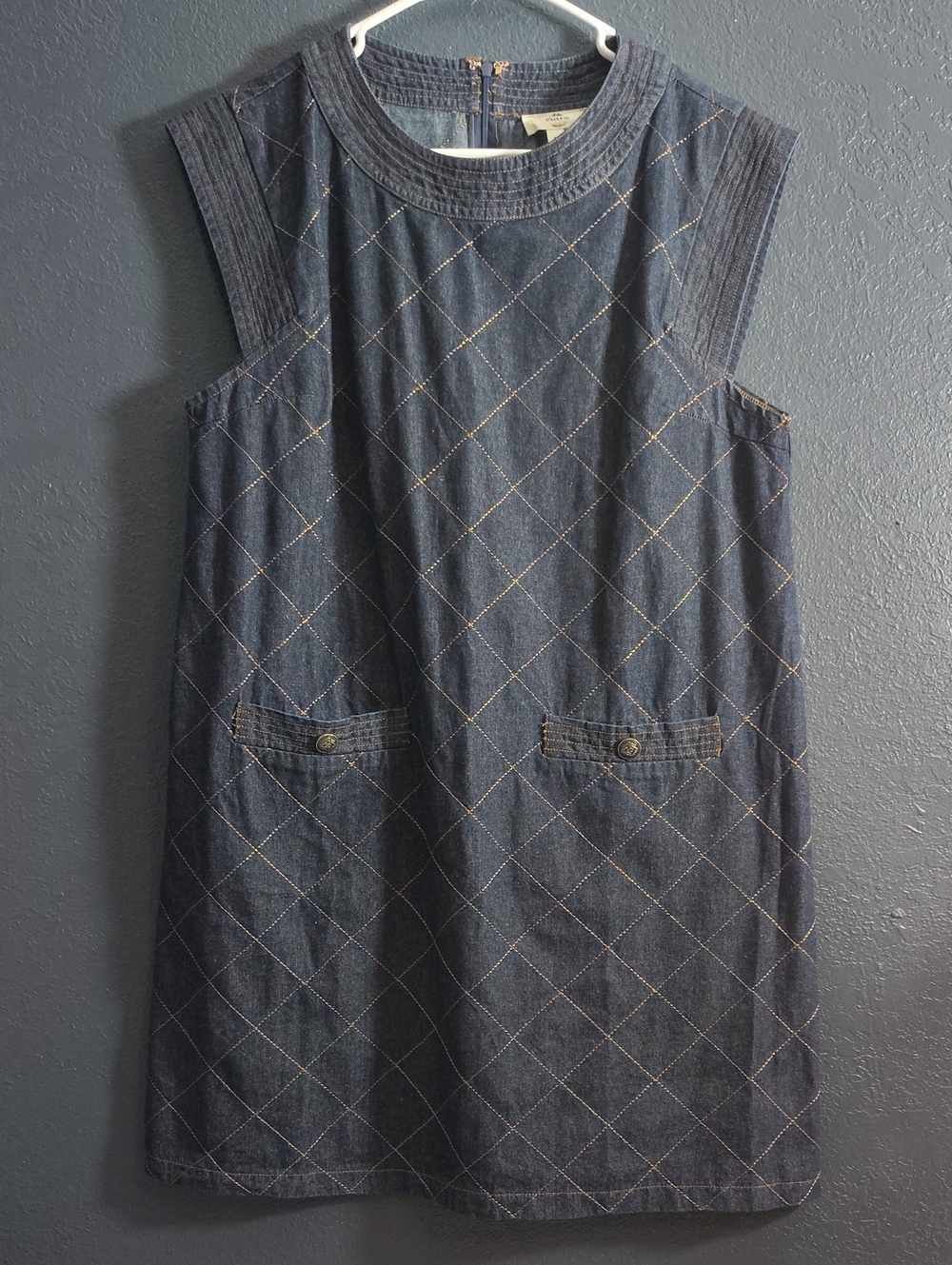 entro Navy Sleeveless Denim Shift Dress with Diamond Stitching